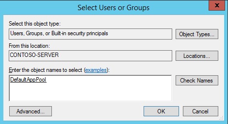 Screenshot of the Select Users or Groups dialog.