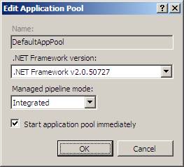 Screenshot of the Edit Application Pool dialog box.