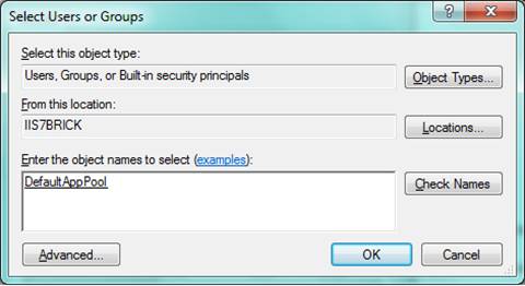Screenshot of the Select Users or Groups screen.