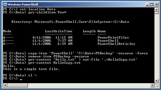 Screenshot of example PowerShell command prompt window.