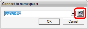 Screenshot that shows the Connect to name space dialog box. Browse button is circled in red.