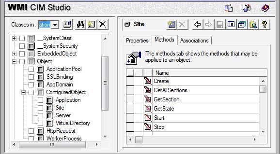 Screenshot of W M I C I M Studio showing the Methods tab.