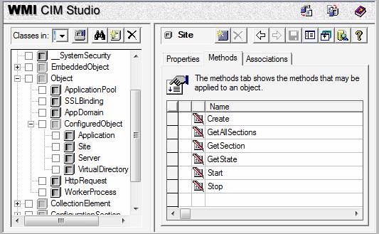 Screenshot of the Site Methods tab in the W M I C I M Studio dialog.