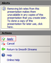 Screenshot of Actions pane showing Apply selected.