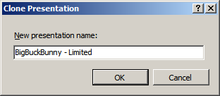 Screenshot of Clone Presentation dialog box with presentation name.