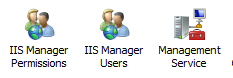 Screenshot of the I I S Manager Permissions icon, the I I S Manager Users icon, and the Management Service icon.