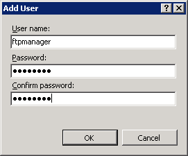 Screenshot of the Add User dialog, showing the User Name, Password, and Confirm Password fields.