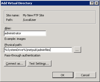 Screenshot of the Add Virtual Directory dialog box.