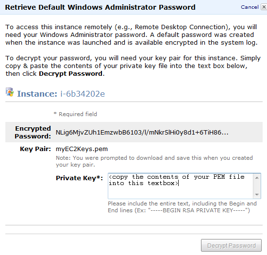 Screenshot that shows the Retrieve Default Windows Administrator Password dialog.