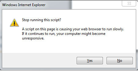 Screenshot that shows the security dialog box. The message says Stop running this script.