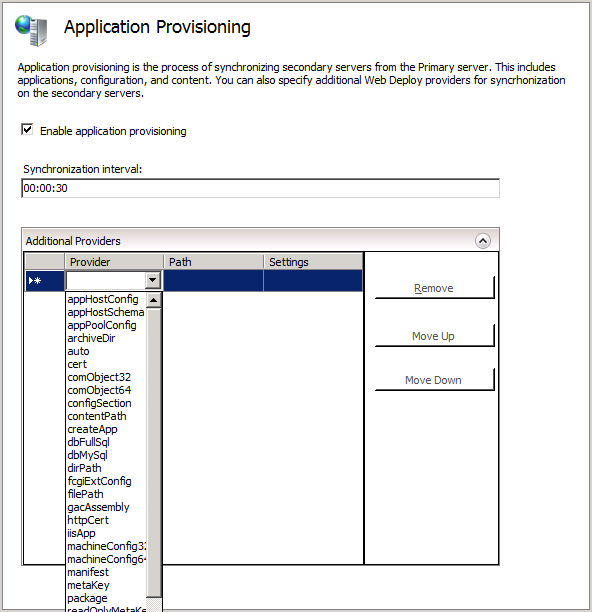 Screenshot of the Application Provisioning pane with the Provider field drop down menu expanded.