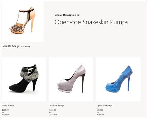 Example of Shop similar by description showing products with similar descriptions to the leopard print pumps.