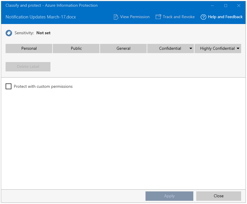 Azure Information Protection quick start tutorial step 5 - right-click classify and protect