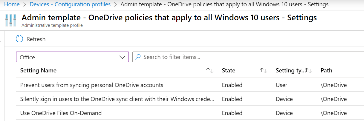 Screenshot that shows how to create a OneDrive administrative template in Microsoft Intune.