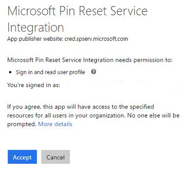 Accept the PIN Reset Server request for permissions