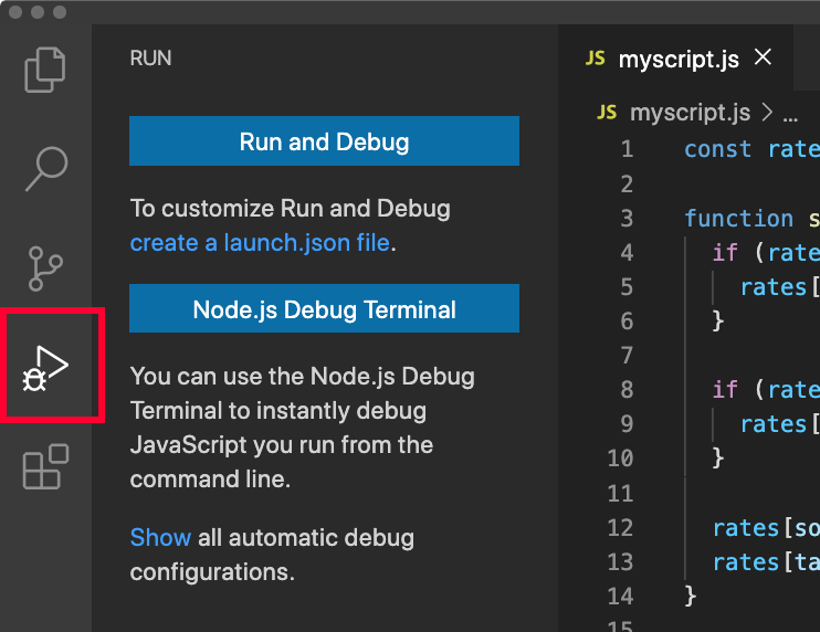 Screenshot of Visual Studio Code debug tab.