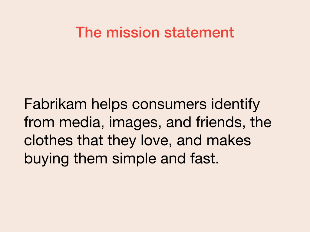Slide of Fabrikam's mission statement.