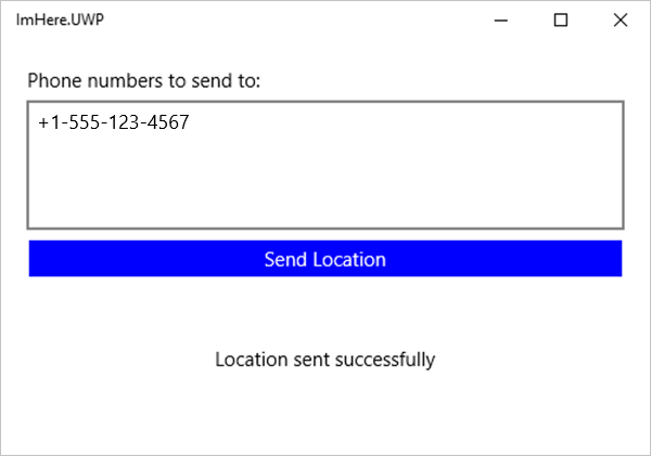 Screenshot that shows the Xamarin Forms app with the location sent.