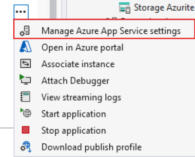 Screenshot that shows the Manage Azure App Service Settings option.