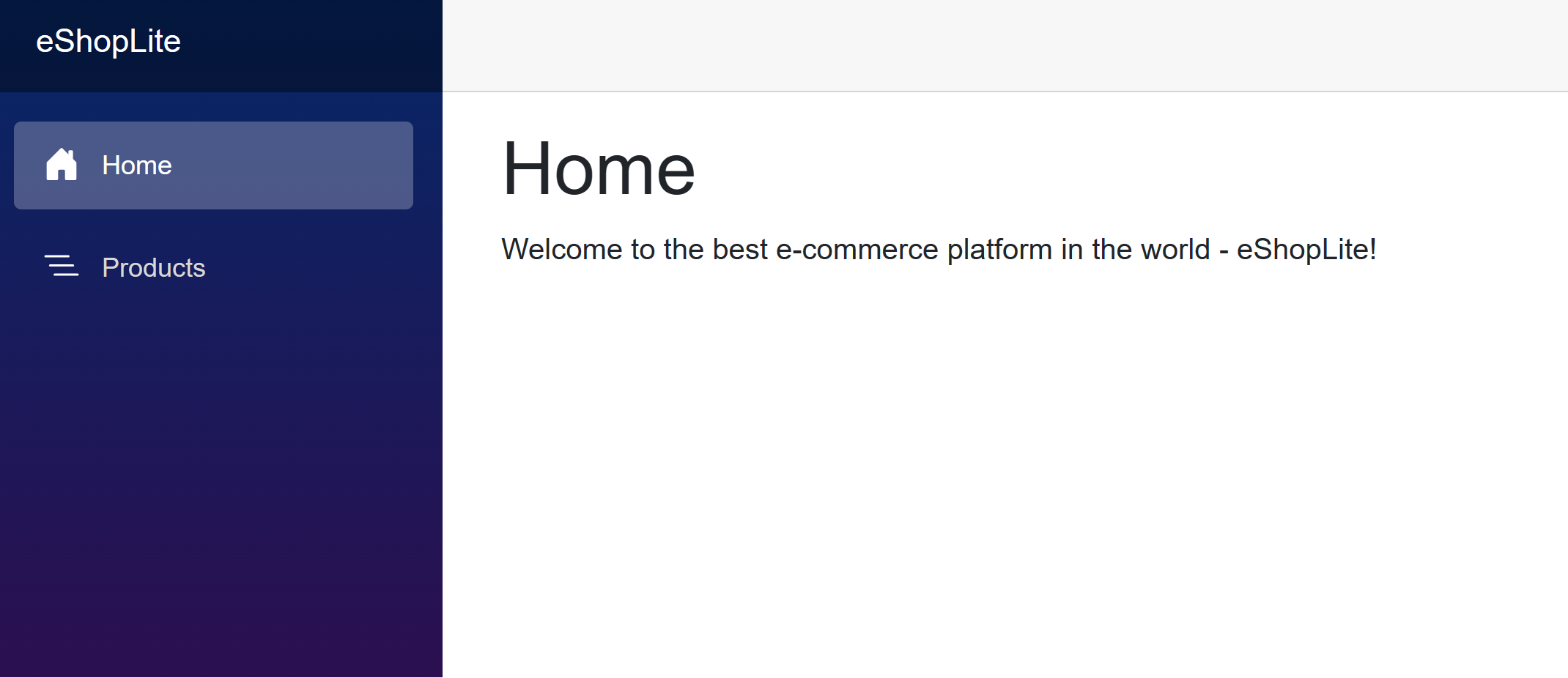 A screenshot of the eShop web app home page.