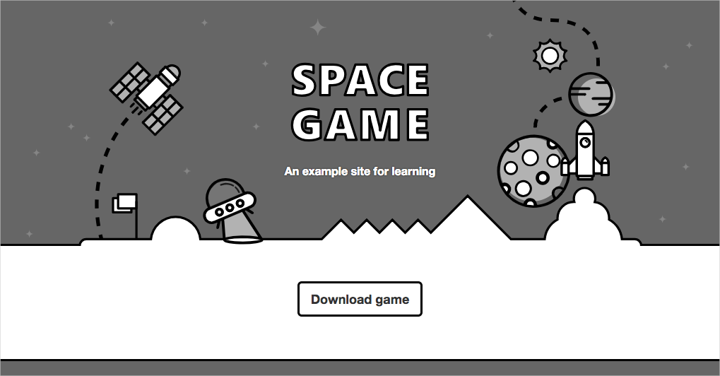 Screenshot of a web browser showing the Space Game web site.