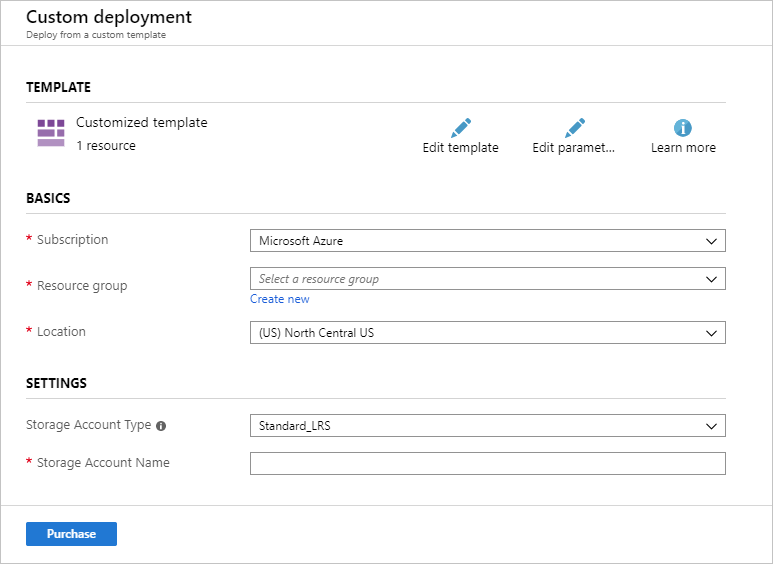 Figure 5: Azure Resource Manager template rendered in the Azure portal.