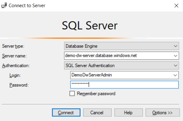 Screenshot of opening SQL Server Management Studio for SQL Data Warehouse.