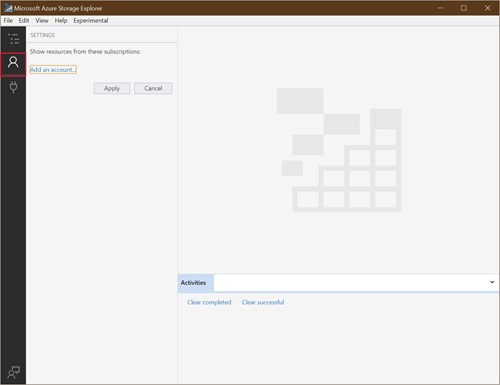 Screenshot showing account management in Storage Explorer.