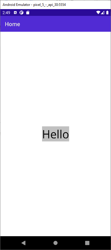 Screenshot showing a label rendered on an Android device that displays the word Hello in the center with a silver background.