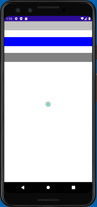 Sreenshot showing three boxes stacked vertically on an Android device with 30 spacing between each.