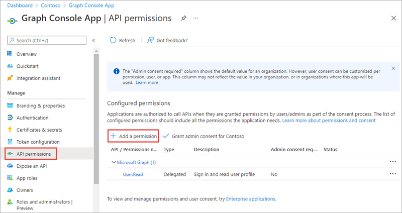 Screenshot of the API Permissions navigation item