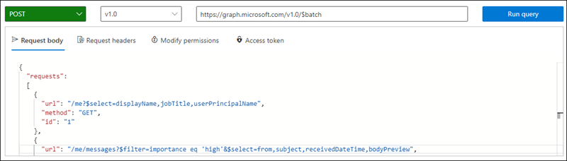 Screenshot of Microsoft Graph batch request