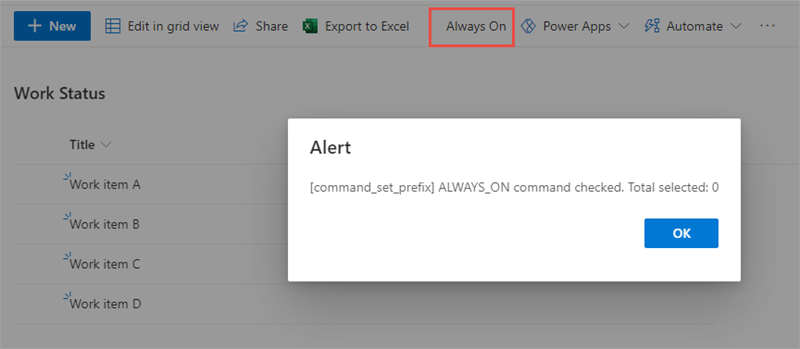 Screenshot of the command set Always On button.