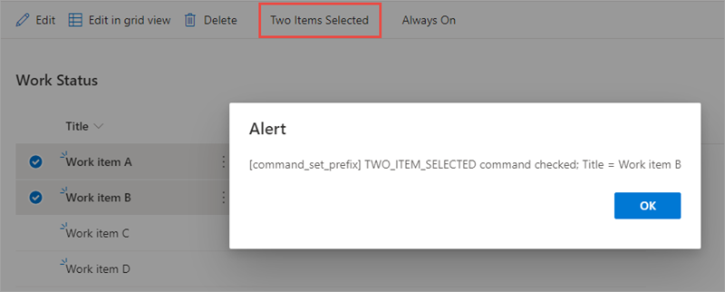 Screenshot of the command set Two Item Selected button.