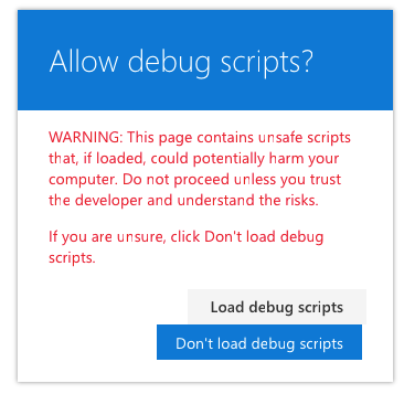 Screenshot of Allow debug scripts dialog.