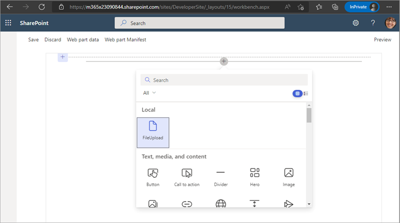 SharePoint hosted workbench web part toolbox