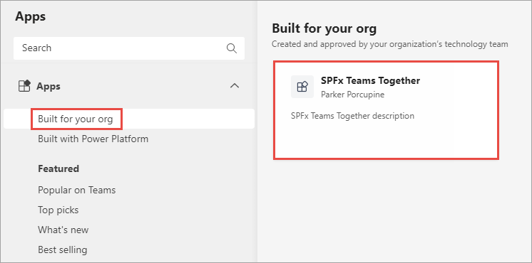 Screenshot SPFx Teams Together app.