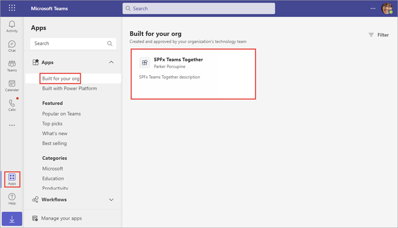 Screenshot of the SPFx solution in Microsoft Teams