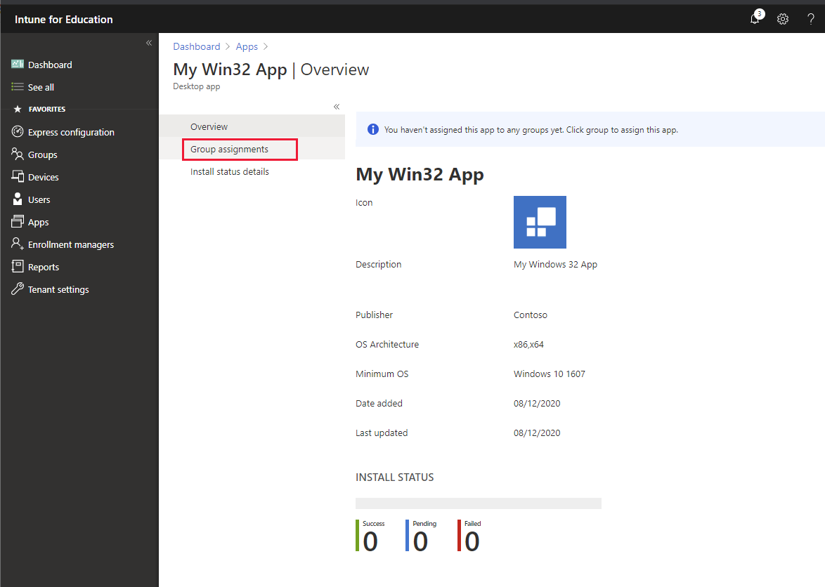 Intune for Education Apps | App | Overview page