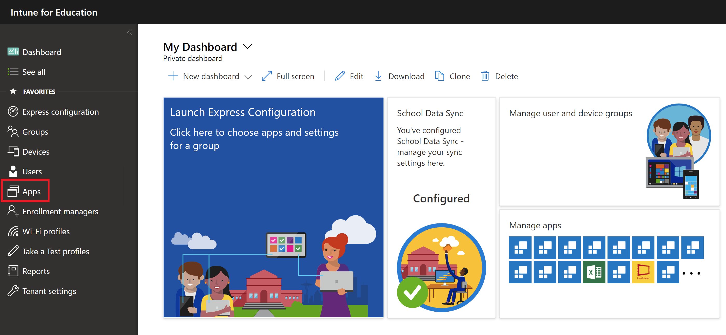 Screenshot of Intune for Education Apps.