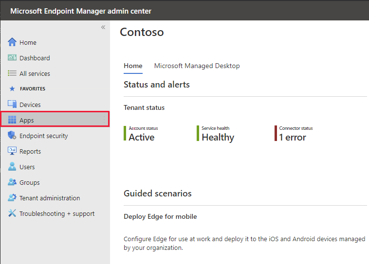 Microsoft Endpoint Manager admin center.