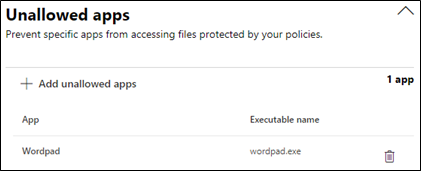 Screenshot shows the Unallowed apps part of the Endpoint DLP settings page.