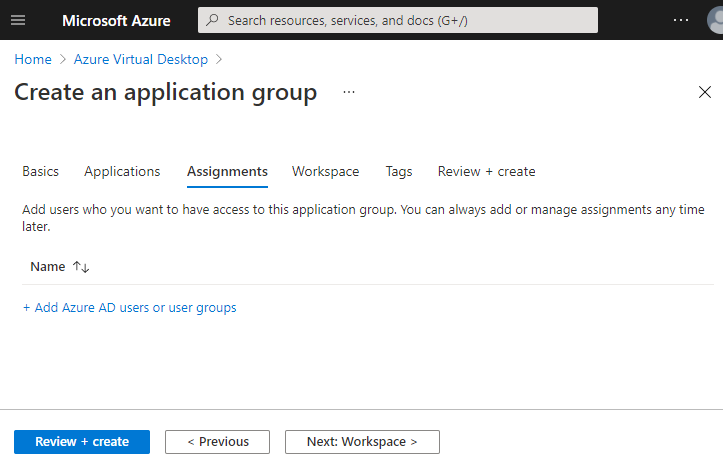 Screenshot of the assignments tab with Add Microsoft Entra users or user groups highlighted.