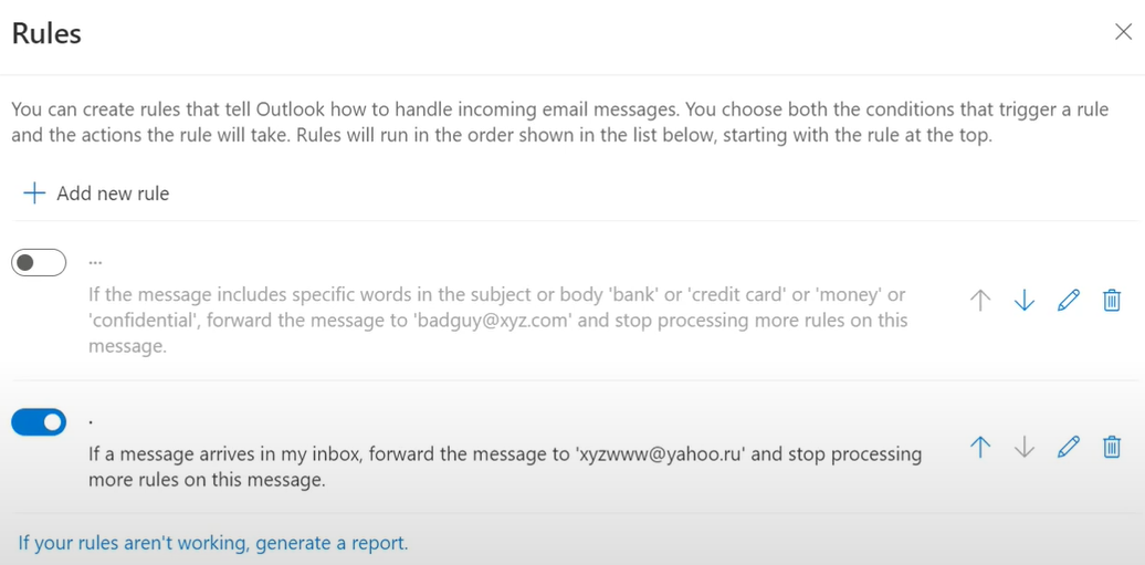 Inbox forwarding rule.