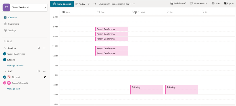 Screenshot of Microsoft Bookings interface for adding a new calendar.