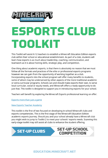 Screenshot of the esports club toolkit linked in this unit.