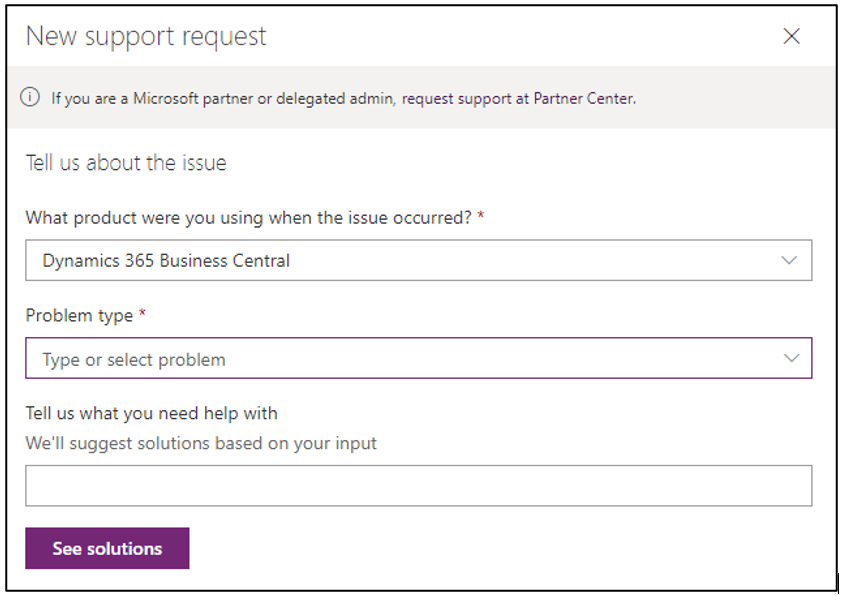 Screenshot of the New Support request details.