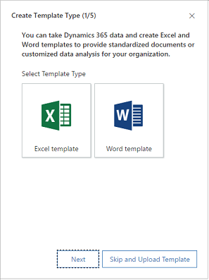 Screenshot of the Create Template Type wizard (page 1/5).