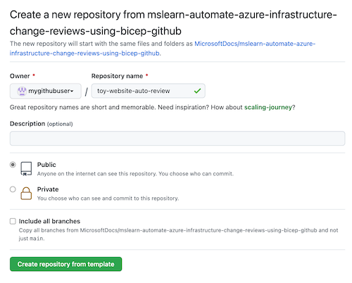 Screenshot of the GitHub interface showing the repository creation page.