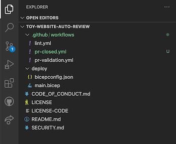 Screenshot of Visual Studio Code that shows the P R closed dot Y M L file within the workflows folder.